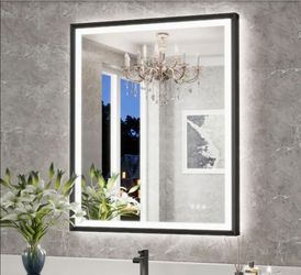 28"x36" LED Lighted Bathroom Vanity Mirror Black Anti-Fog Backlit
