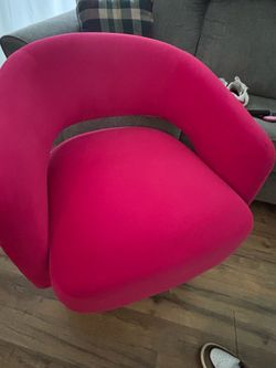 Hot pink velvet swivel accent chair
