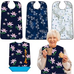 3 Pack Adult Bibs with Crumb Catcher, Washable and Adjustable Adult Bibs for Women Elderly Seniors Spring Pattern