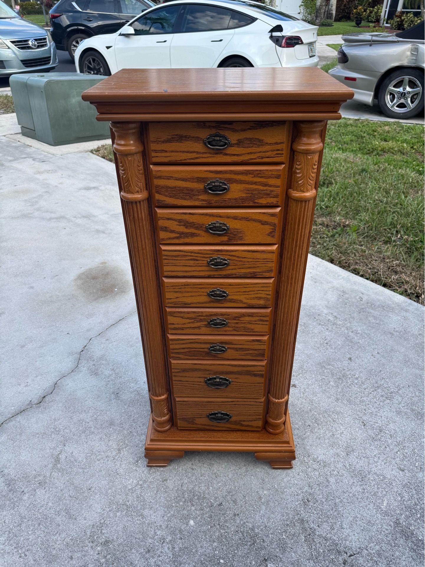 Jewelry armoire chest oak 8 drawers