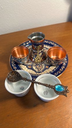 Elegant Turkish coffee set with original box /  exquisite colors