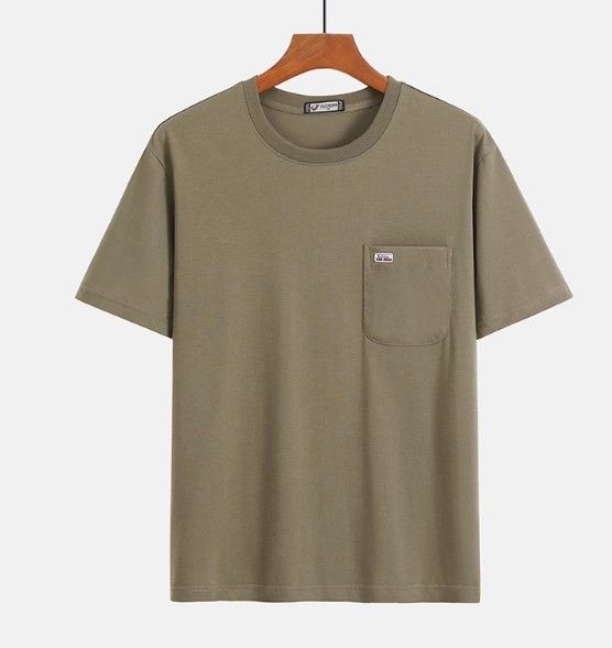 Summer lightweight pure cotton short-sleeved T-shirt for middle-aged and elderly men. Dad's style. Loose half-sleeved round-neck with pockets. Solid c