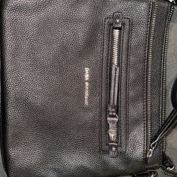 Dana Buchman Black Leather Crossbody Shoulder Bag Purse Multi Zip Designer
