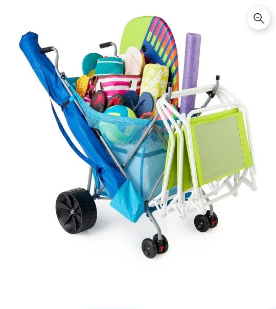 Seina Sand Cruiser collapsible beach and garden cart. Blue.