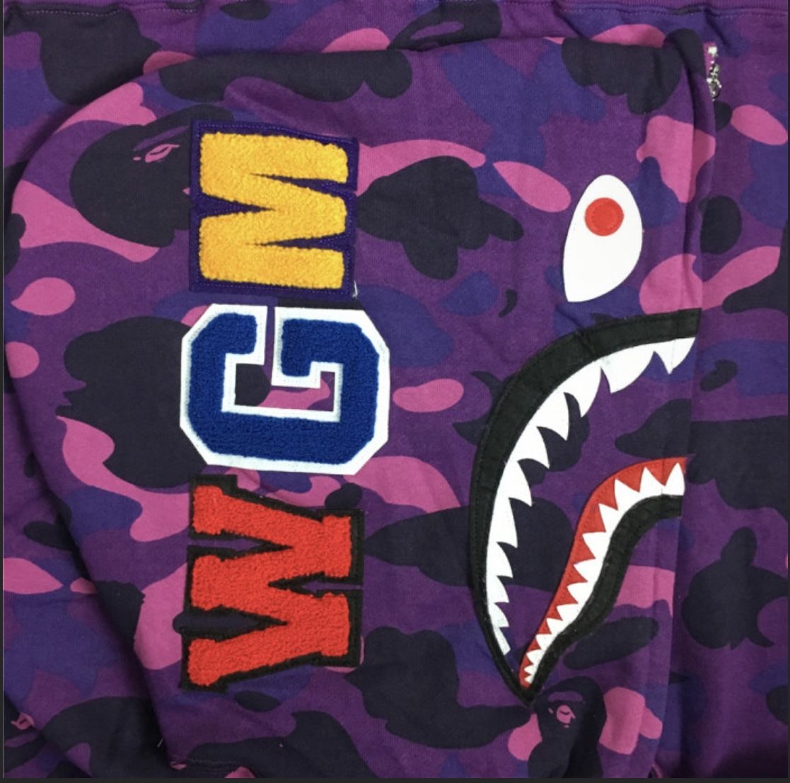 Bape OG Full Camo Shark Full Zip Up Hoodies Purple Camo(original bag got lost😢)