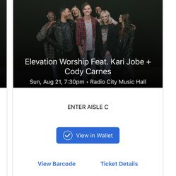 Elevation Worship Tickets Radio City Music Hall Sunday August 21st