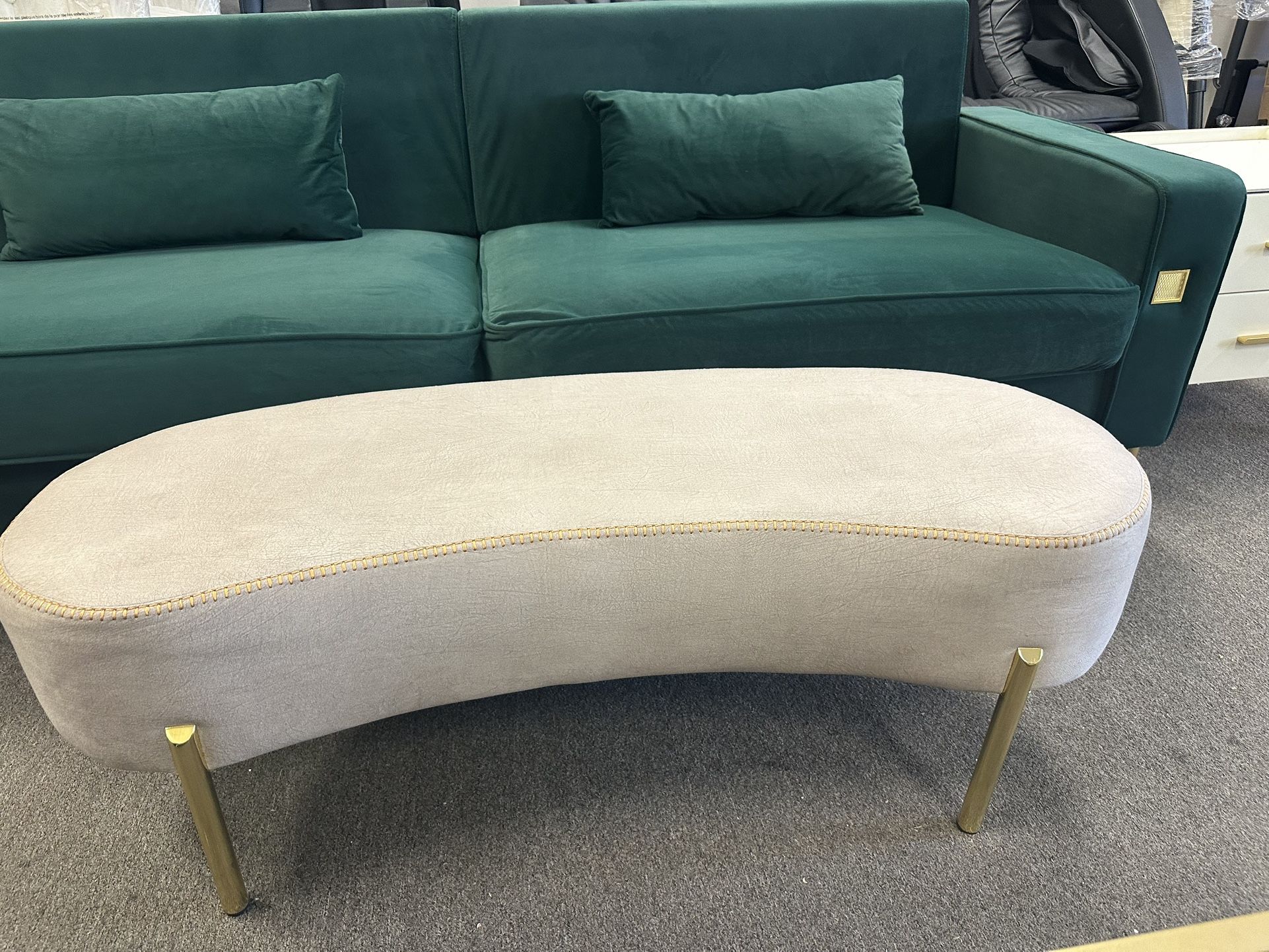 Ottoman Bench, Upholstered Modern Ottoman Bench with Gold Legs for Living Room, Bedroom