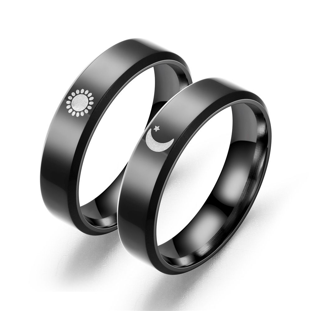 Titanium steel ring, non-fading, simple, student niche, light luxury, star, moon, couple ring, plain style