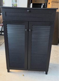 Black Wood Storage Cabinet with Shutter Doors