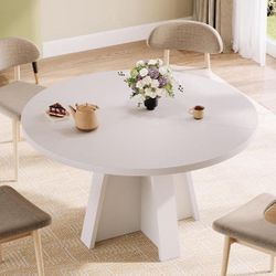 47" Round Dining Table for 6, Modern Wooden Dinner Table for Kitchen Living Room, White