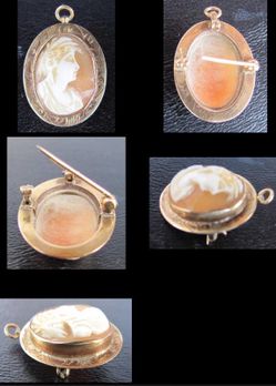 10K Yellow Gold Cameo Brooch Pin