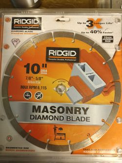 10" ridgid diamond blade 7/8"-5/8" masonry $30