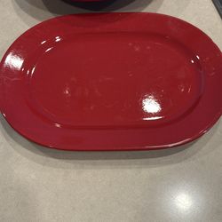Set of red platter and large serving bowl