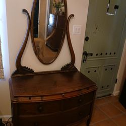 Antique Wood Dress With Over Mirror
