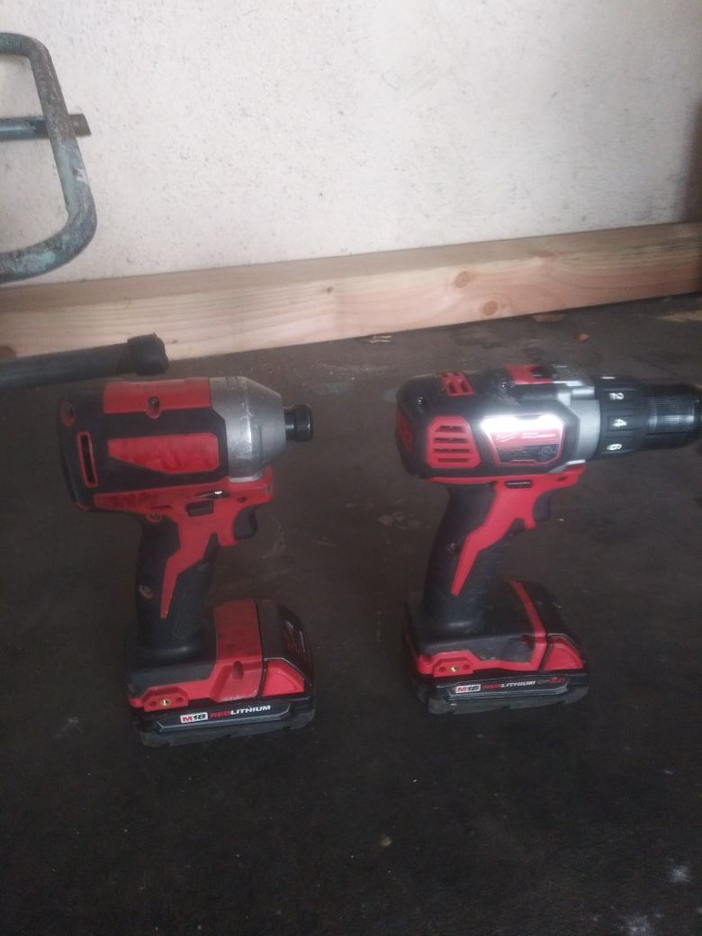 Milwaukee set, Drill and Impact 2 batteries. no charger
