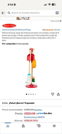 Melissa & Doug Juego de limpieza de polvo con escoba y mopa de 6 piezas para jugar