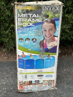 Intex 15’ x 42” Metal Frame Swimming Pool Set w/Pump, Ladder, Cover, Ground Cloth Open Box New