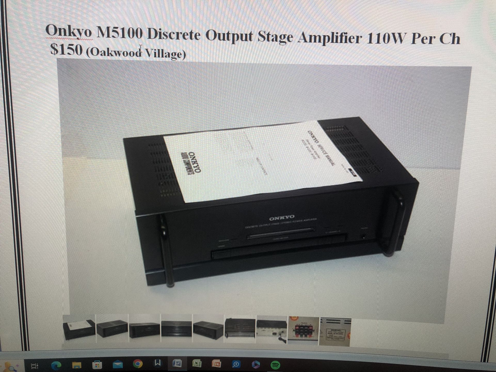 Onkyo M5100 Powers Amplifier 110 Per Channel 