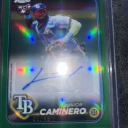 🔥🔥2024 Topps Chrome Junior Caminero Rookie Auto Green /99 
