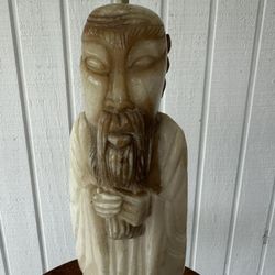 Antique Chinese Carved Marble Wiseman Lamp