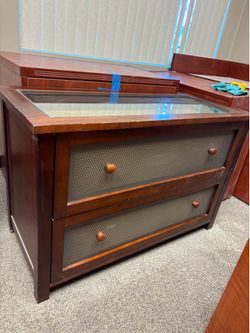 Vintage wooden glass top cabinet