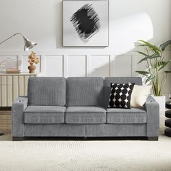 83.86"Corduroy Fabric sofa,Modern Compressed Couch,3-Seater Sofa, Furniture for Living Room,Bedroom,office ,Gray 