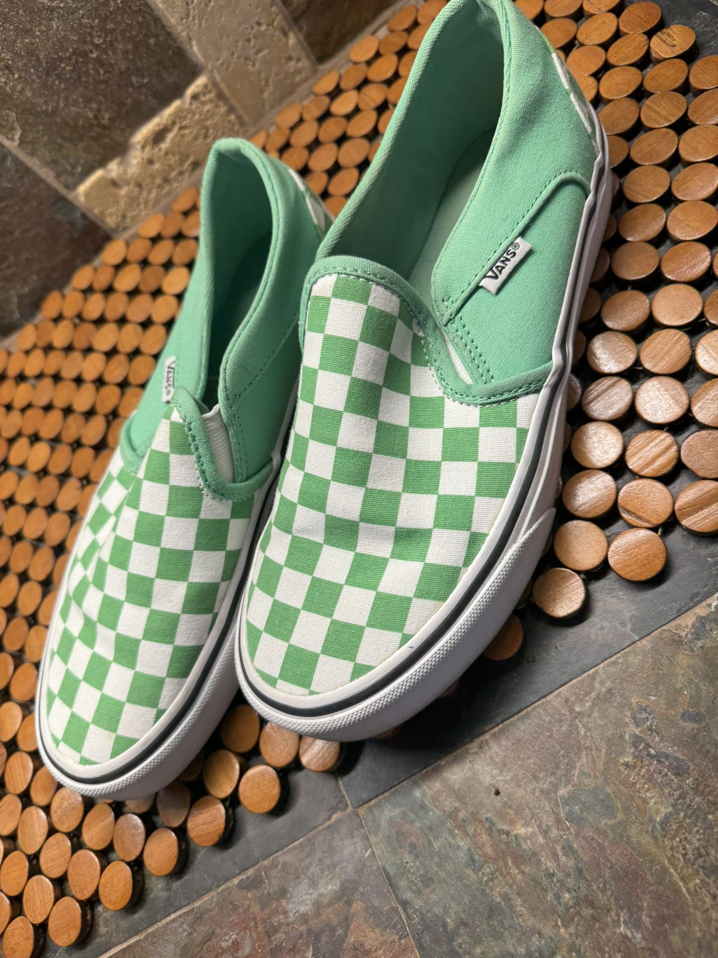 Vans Classic Green Checkered Slip Ons