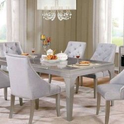 Brand New Glamorous Silver Gray 7pc Dining Table Set