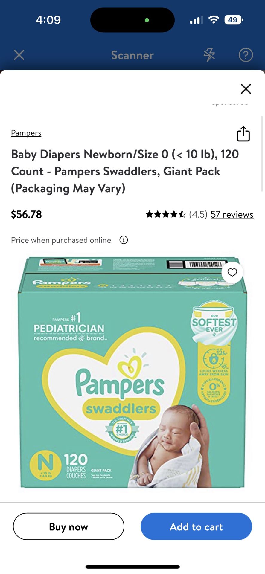 Pampers Swaddlers Newborn 120 Brand New