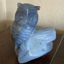 Hand Carved Agate Owl with Druzy Crystals