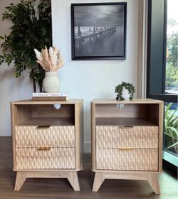 ✨ Modern Textured 2-Drawer Nightstands with Charging Station – Set of 2