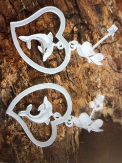 8mm silver dolphin in heart earrings