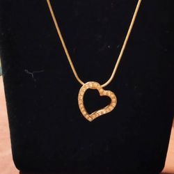 Swarovski Crystals Open Heart Necklace Gold Overlay