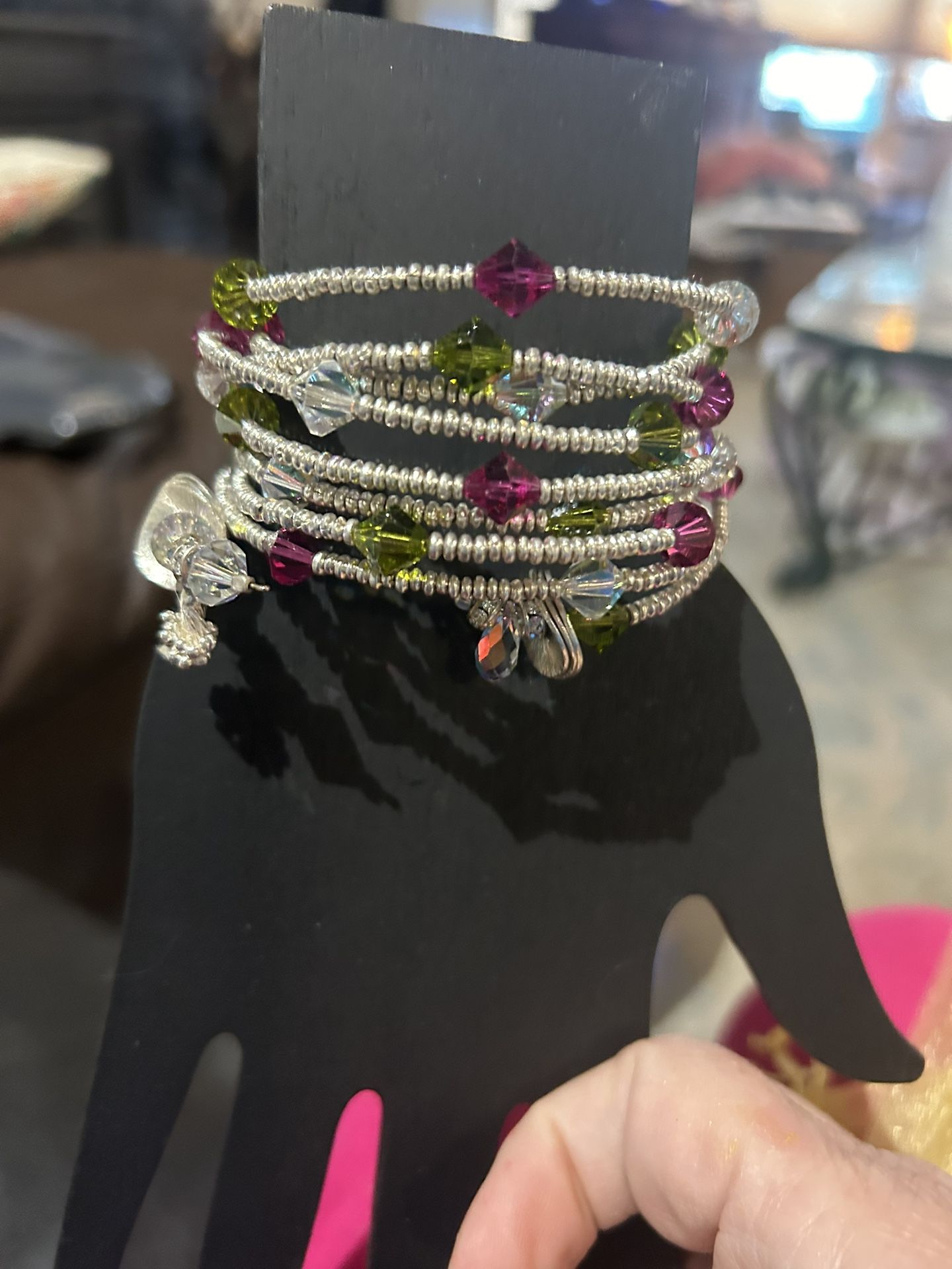 Genuine Swarovski Crystals Pink And Green Bracelet 