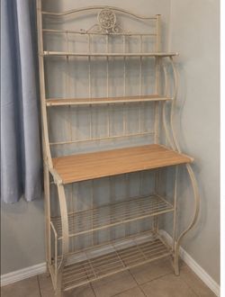 Cream Metal Baker's Rack with Wood Shelves