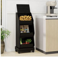 Potato and Onion Storage Bin with Wheels Black Movable Bread Box with Lid Onion Organizer(GH20)