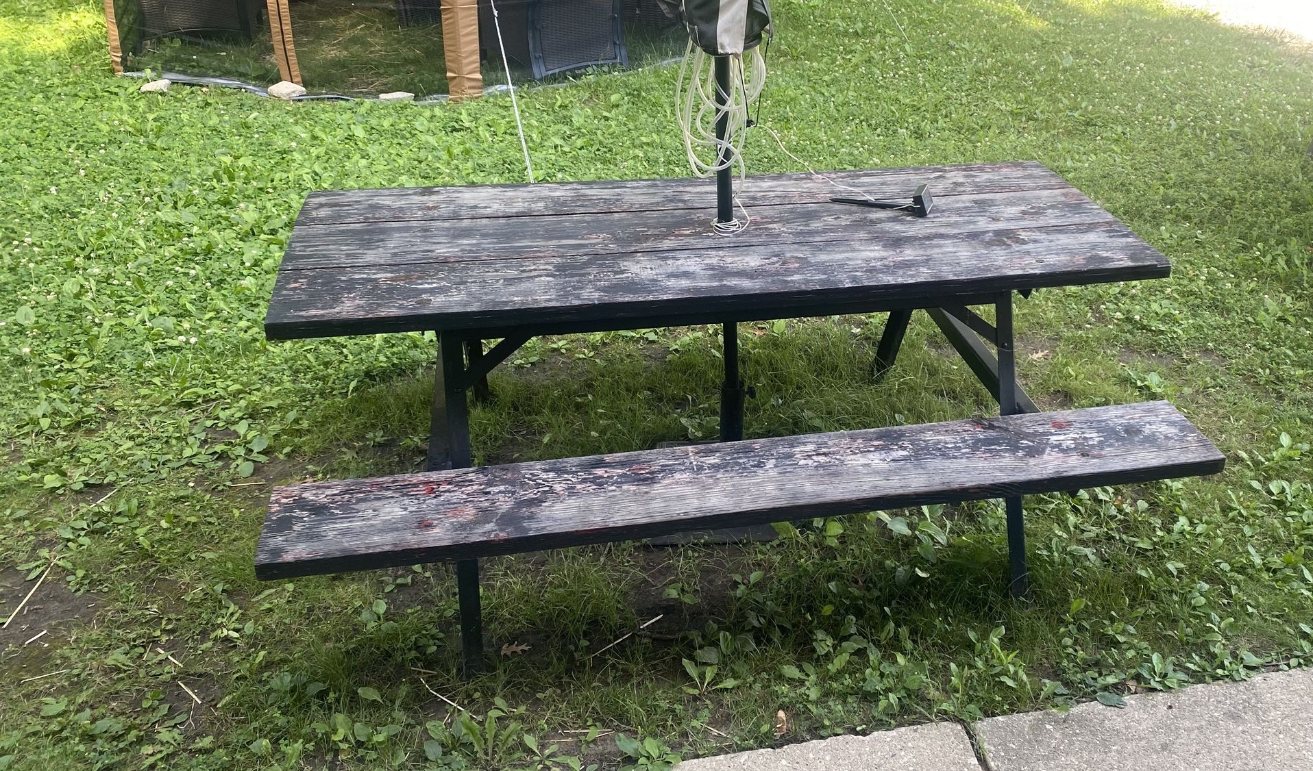 I Wooden Pick A Picnic Table. It’s All Wood On Top And Metal On The Bottom Is Kind Of Very Heavy Well For Me It Is.