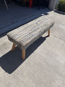 Rustic Woven Bench / Ottoman – Solid Wood Legs – Great Accent Piece