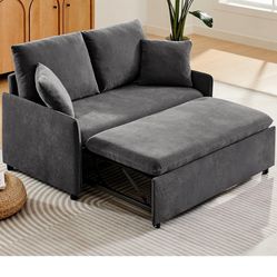 Sleeper Sofa Bed, Pull-Out Convertible Sofa Bed, 55'' Lounge Soft Futon Sofa, Chenille, Grey