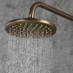 KS #060201 Brewst Round Rain Showerhead Only Wall Mount Shower System In Antique Brass Solid Brass