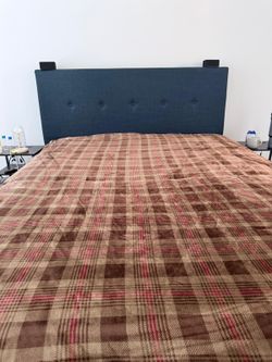 ZINUS  Blue Upholstered Queen Bed Frame