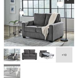 Dark Gray Loveseat Sleeper + Rocking Recliner