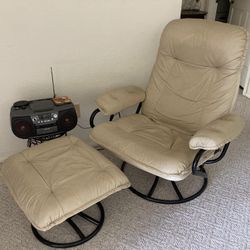 Leather Recliner Swivel Lounge Chair Ottoman