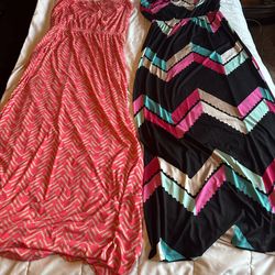 Lot of 2 women's size large strapless maxi dresses
