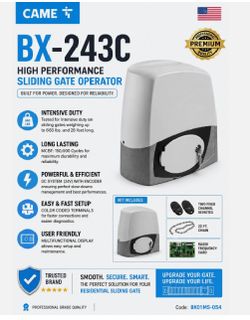 CAME BX-243C Sliding Gate Opener 24V Kit for Gates up to 660 lb + 2 Remotes