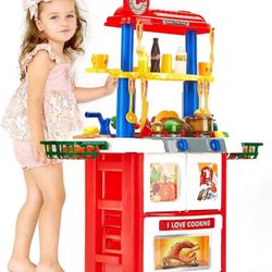 Kitchen Set for Kids - Kids Kitchen Playset with Sink, Cooking Spray, Faucet, Lights, Sounds, BBQ - 33" High - Pretend Play Kitchen for Kids Ages 4-8 
