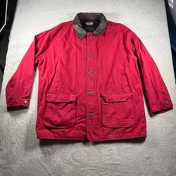 Vintage 90s Marlboro Canvas Chore Coat Barn Jacket Mens XL Leather Trim Workwear