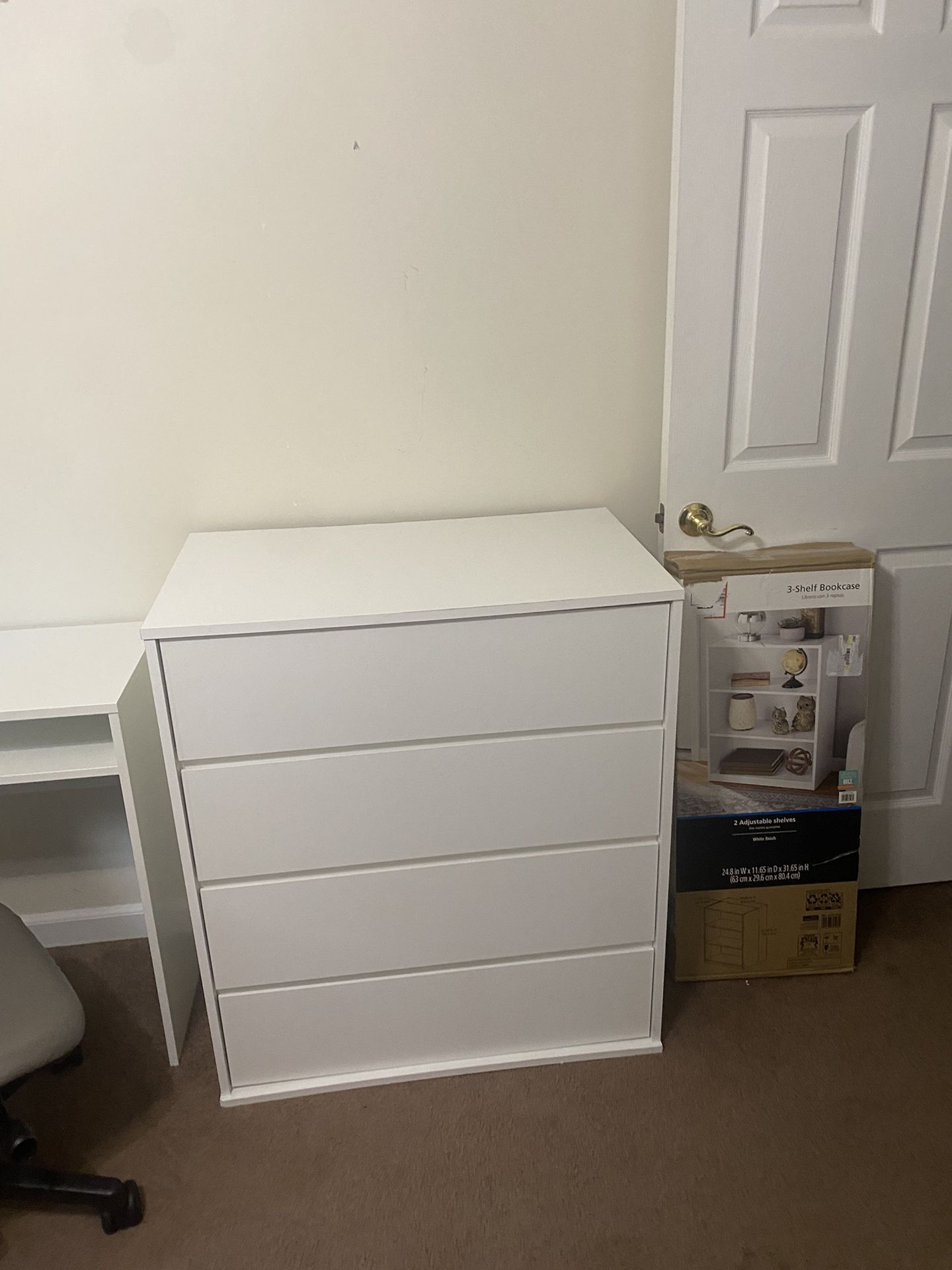 Bedroom Set Includes 4 Drawer Dresser, Bookshelf, Desk And Office Chair