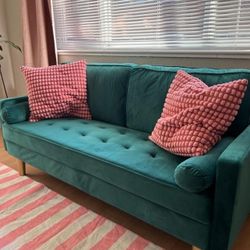 Loveseat Couch Velvet Green Mid Century Modern 
