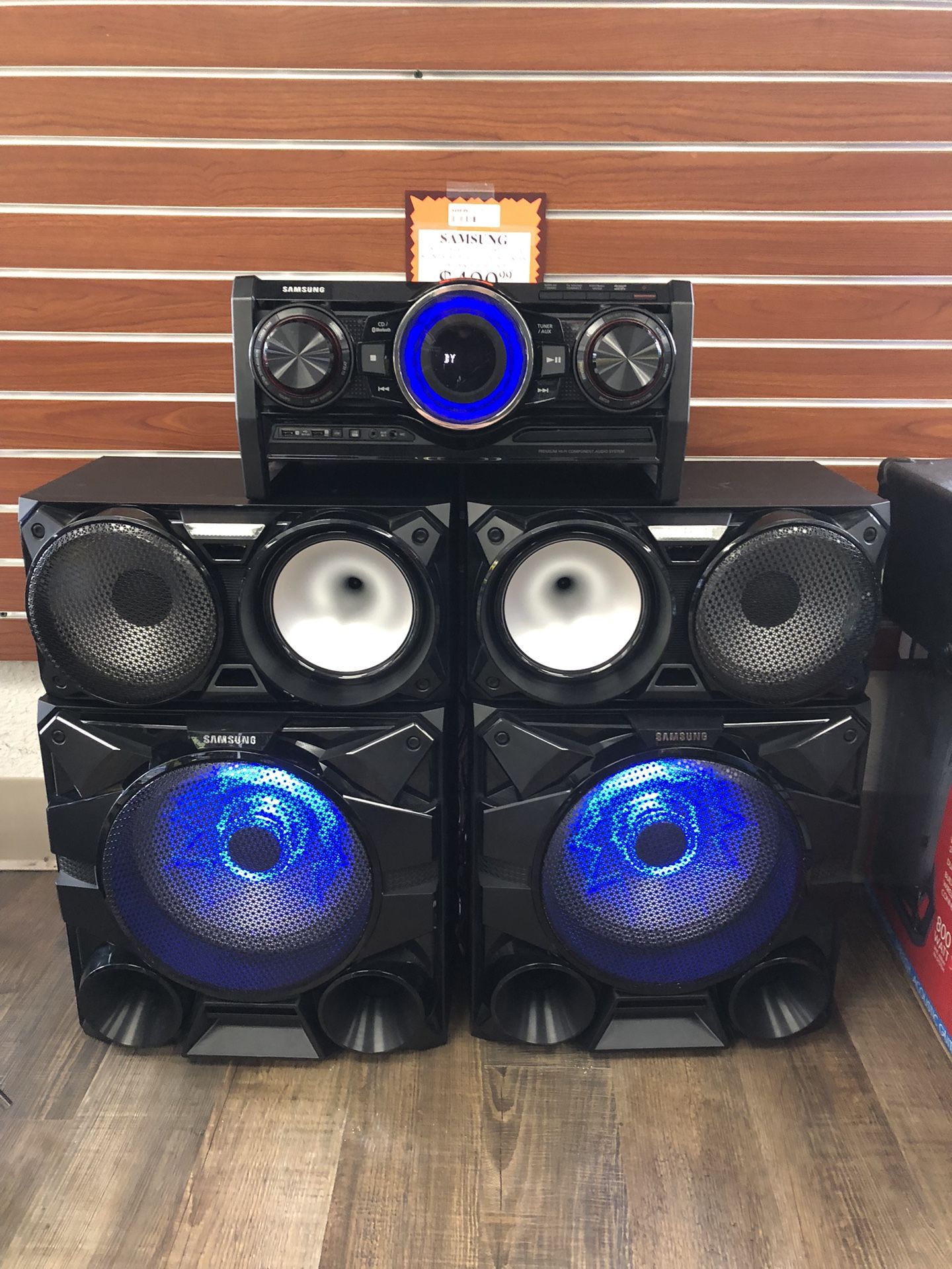 10030 Used Samsung 2300 Watt Bluetooth Giga Sound System W/2 Front Speakers, 2x Subs, & Power Cord 00696
